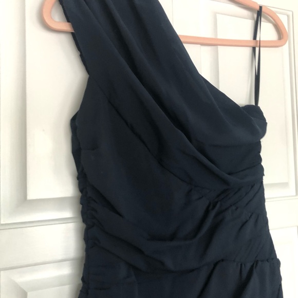 Navy ruched one-shouldered cocktail dress - Picture 3 of 5